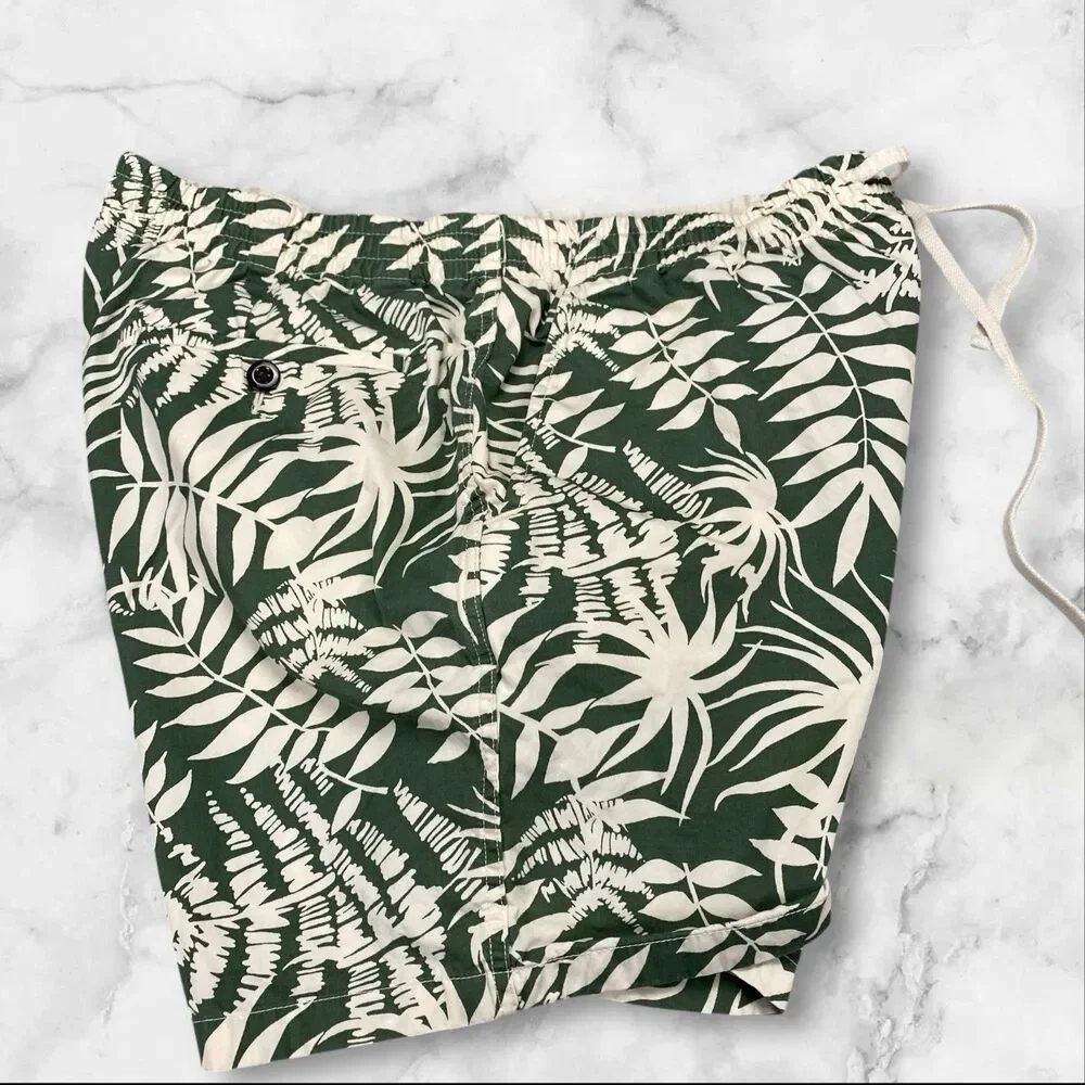 J Crew Mens Dock Beach Cotton Shorts Size X-Large‎ Green White